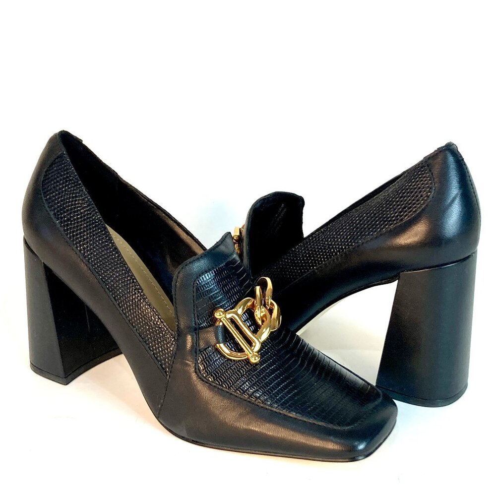 Brand New Gibson Latimer Black Chunky Heel Loafer Embossed Lizard Size 8.5